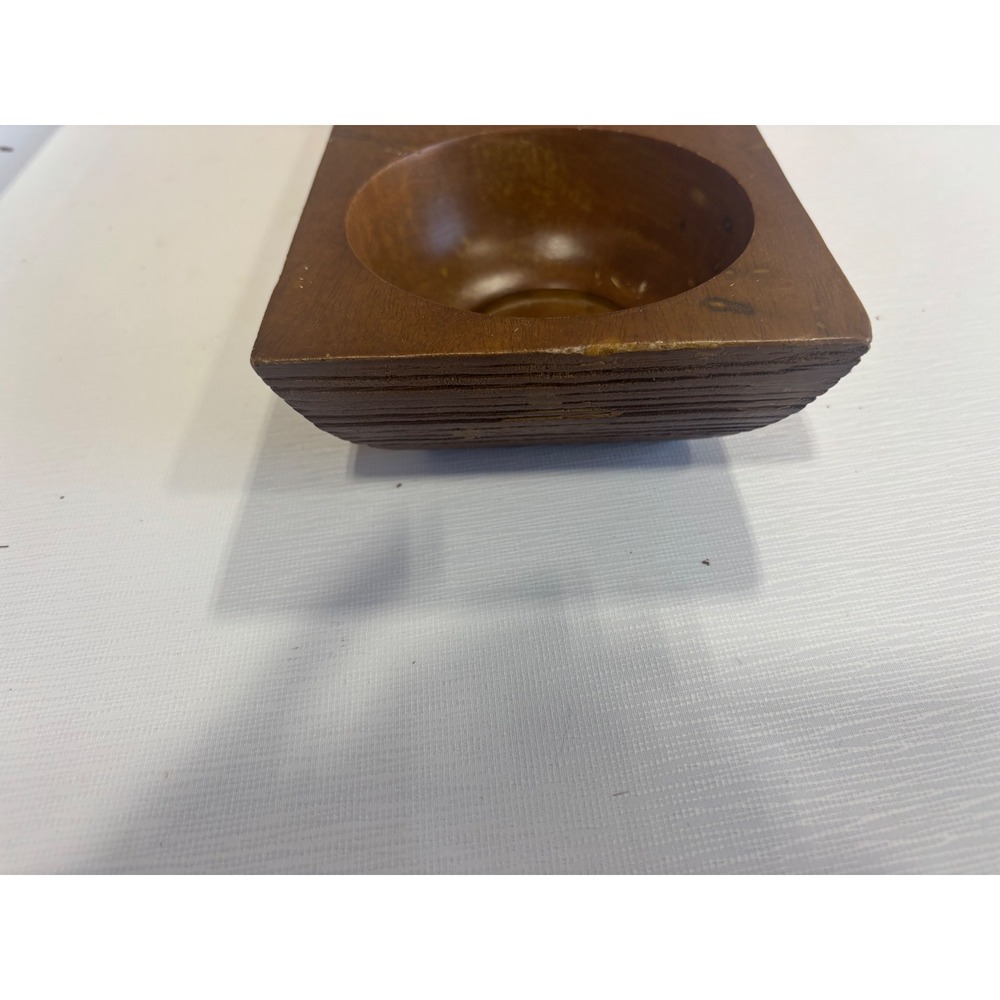 Vintage Hand Carved Wooden 3 Compartment Snack Server Condiment Candle Holder - Picture 3 of 7